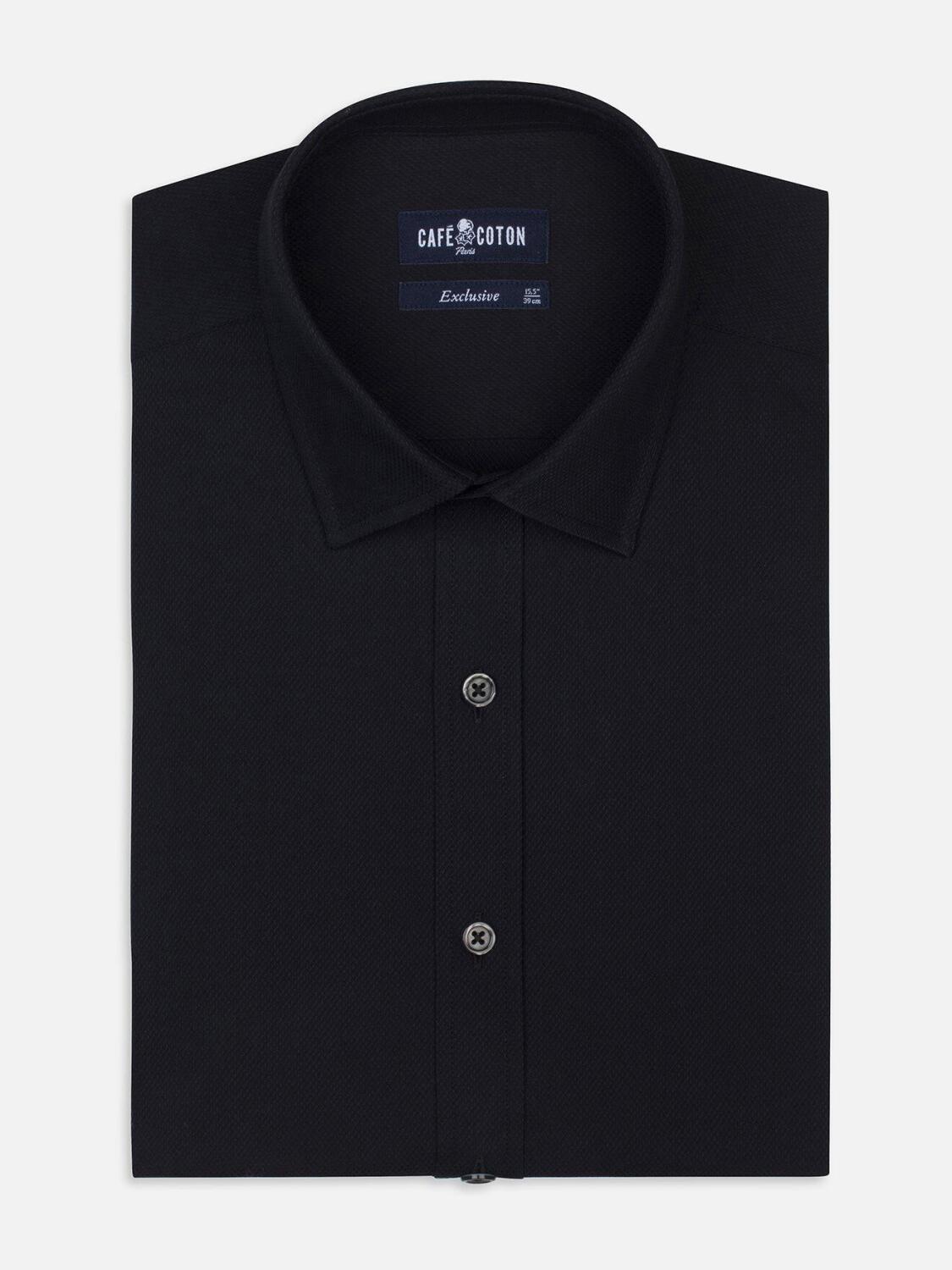 Chemise cintr&eacute;e Benny en twill noir - Petit Col