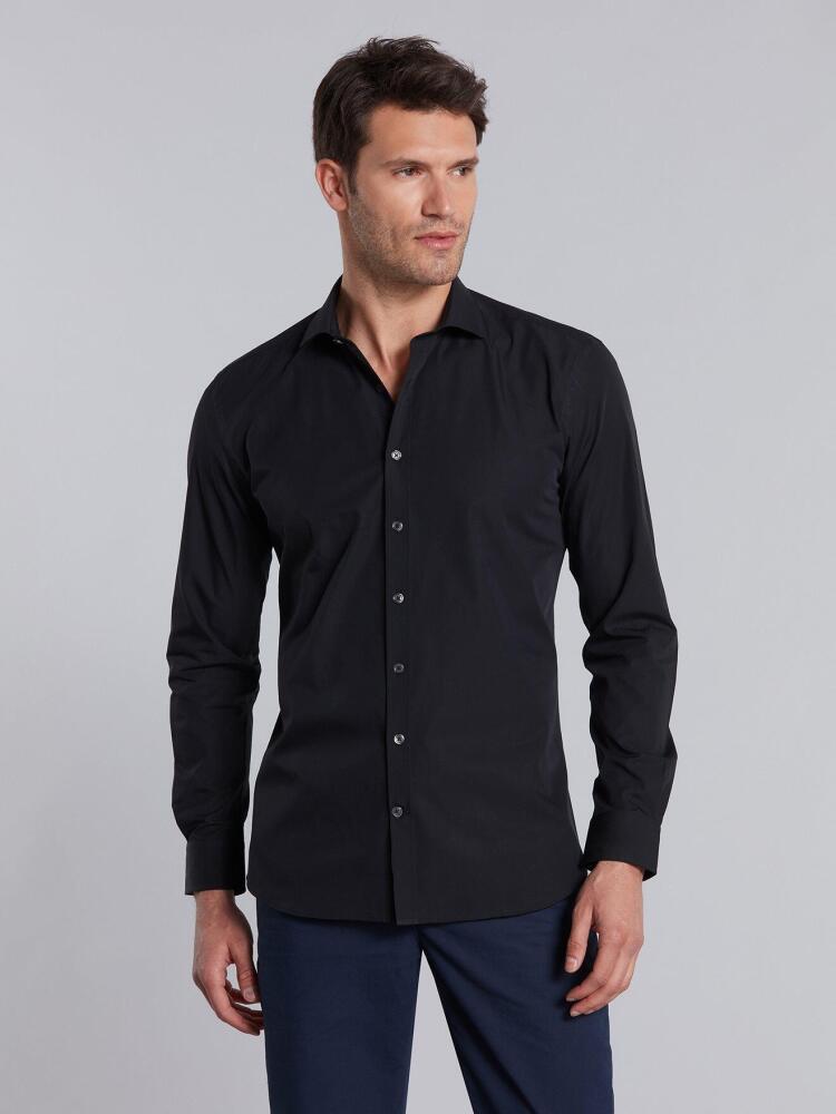 Chemise cintr&eacute;e Benny en twill noir - Petit Col