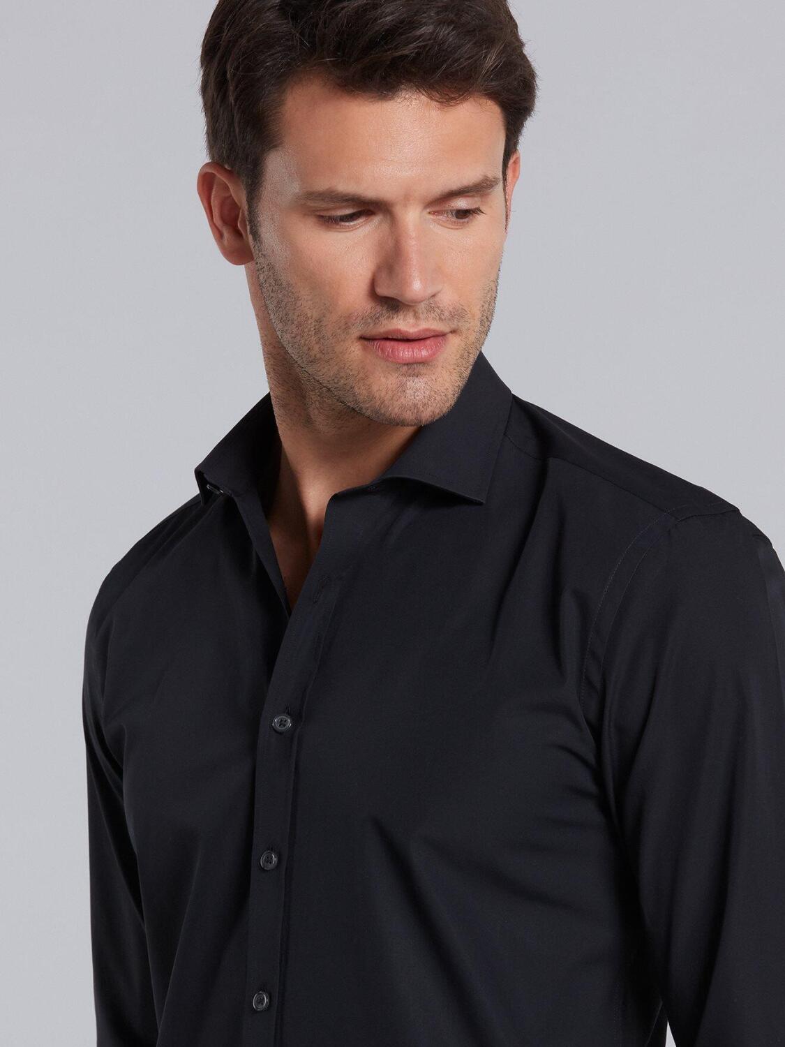 Chemise cintr&eacute;e Benny en twill noir - Petit Col