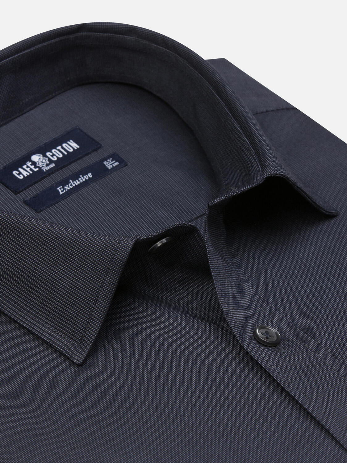 Tailliertes Hemd Bob aus anthrazitfarbenem Mikro-Oxford - Kleiner Kragen