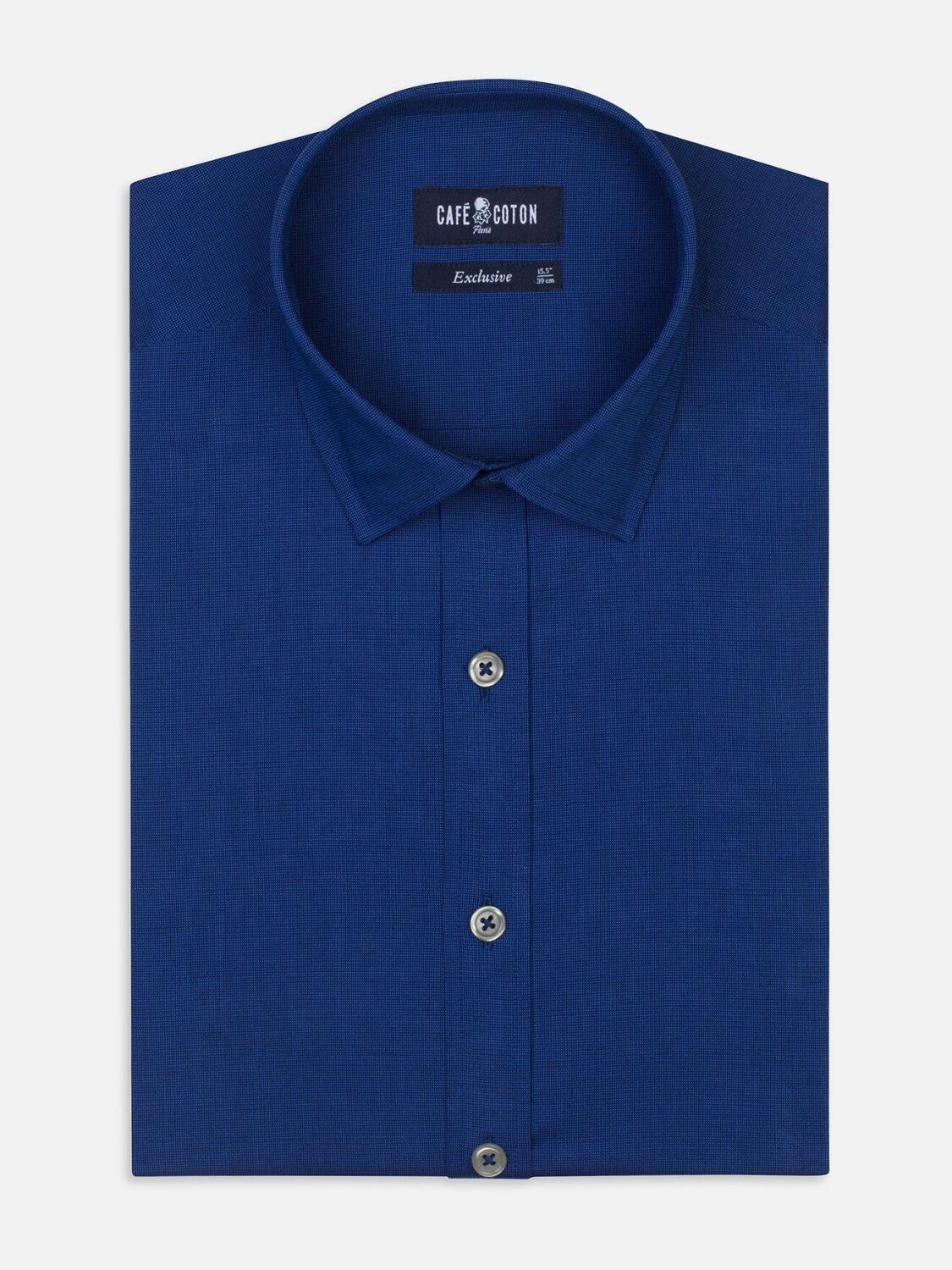 Bob slim-fitted overhemd in marineblauw micro-oxford - Kleine Kraag