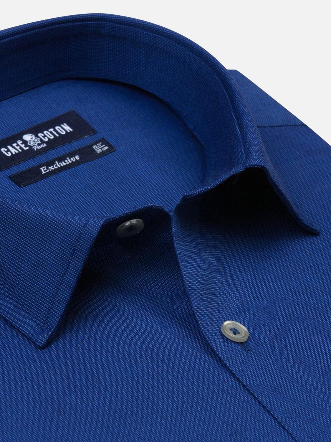 Bob slim-fitted overhemd in marineblauw micro-oxford - Kleine Kraag