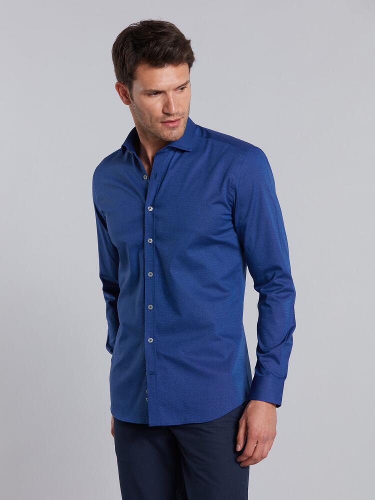 Chemise cintr&eacute;e Bob en micro-oxford marine - Petit Col
