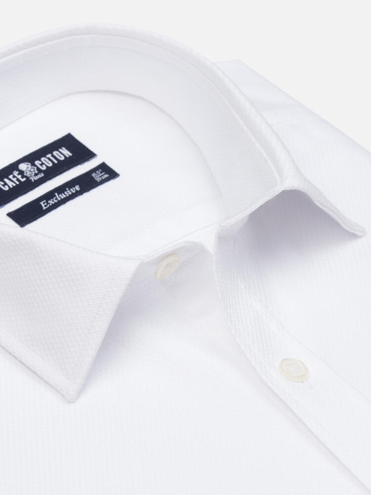 Camisa entallada Brien sarga blanca - Cuello Pequeño