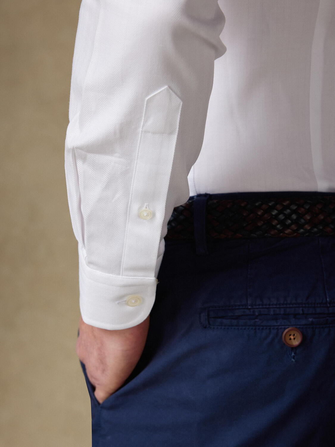 White herringbone slim fit shirt - Point collar