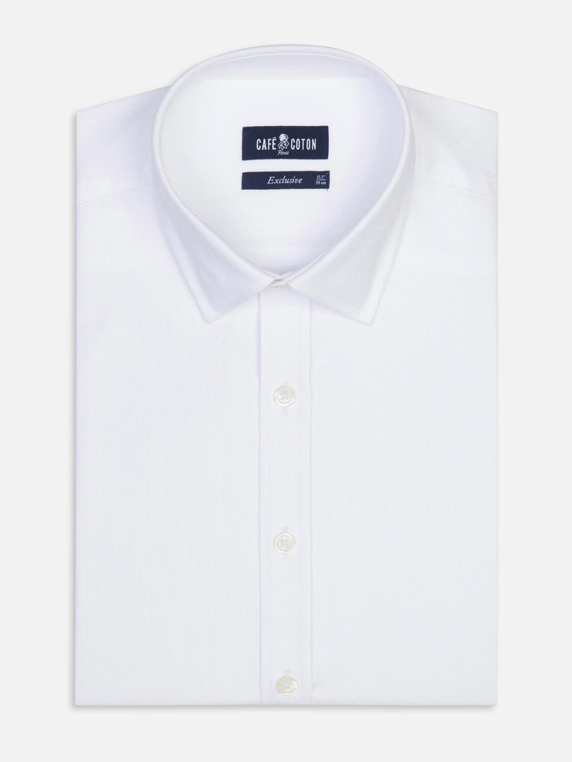 White herringbone slim fit shirt - Point collar