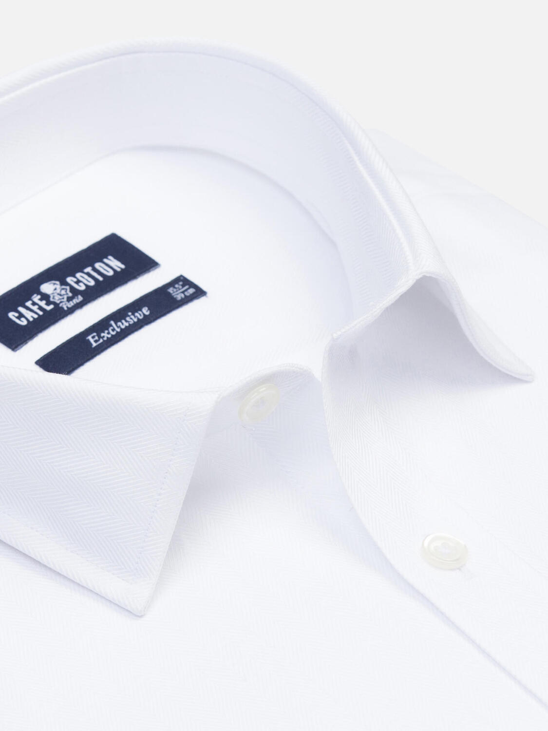 White herringbone slim fit shirt - Point collar