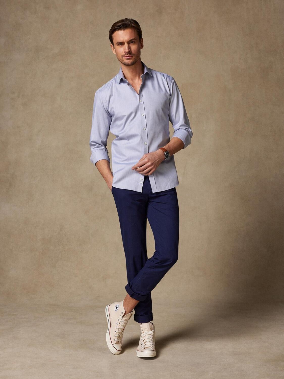 Grey herringbone slim fit shirt - Small collar