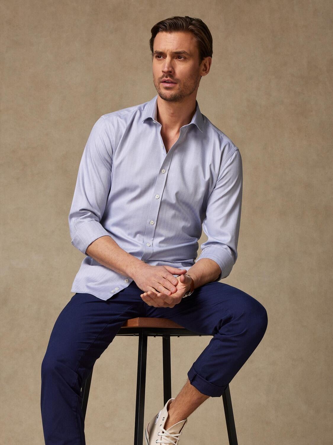 Grey herringbone slim fit shirt - Small collar