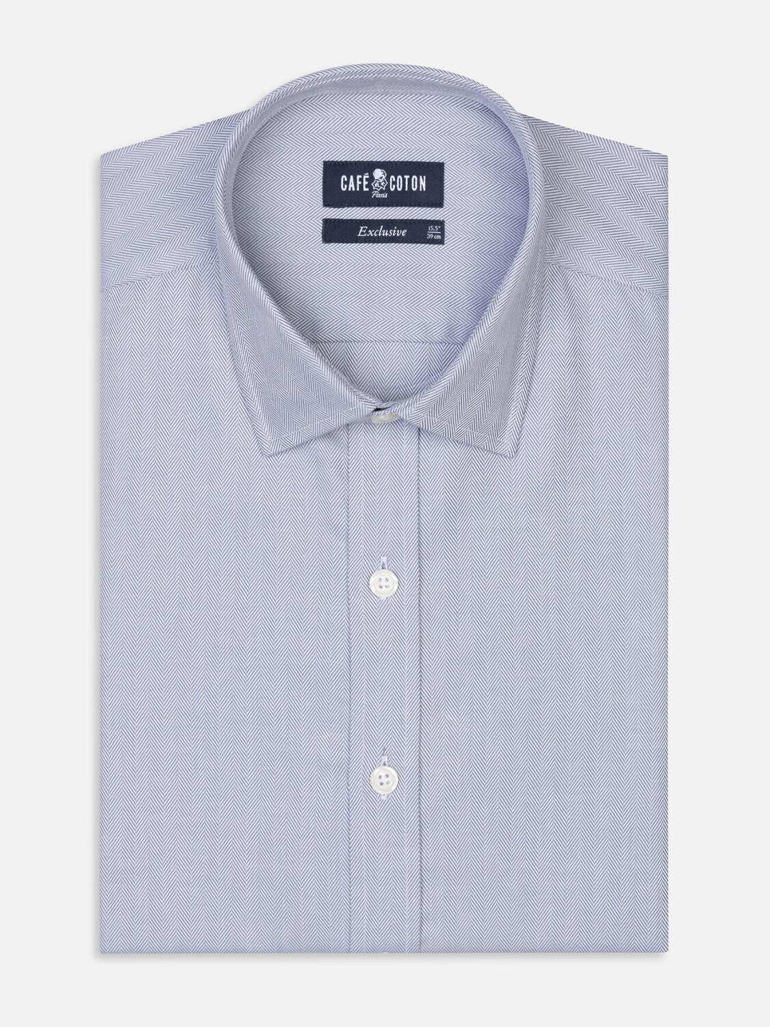 Tailliertes Hemd in grauem Fischgr&auml;tmuster - Kleiner Kragen