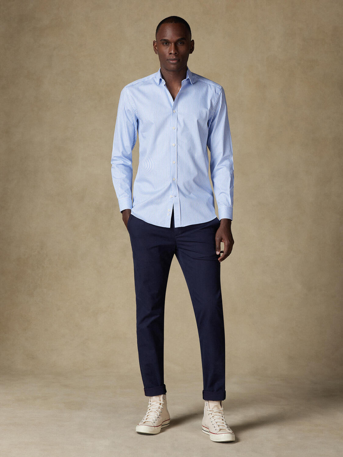 Colin sky gestreept slim fit overhemd - Puntkraag