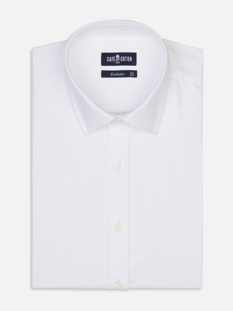 Come white herringbone slim fit shirt - Small collar