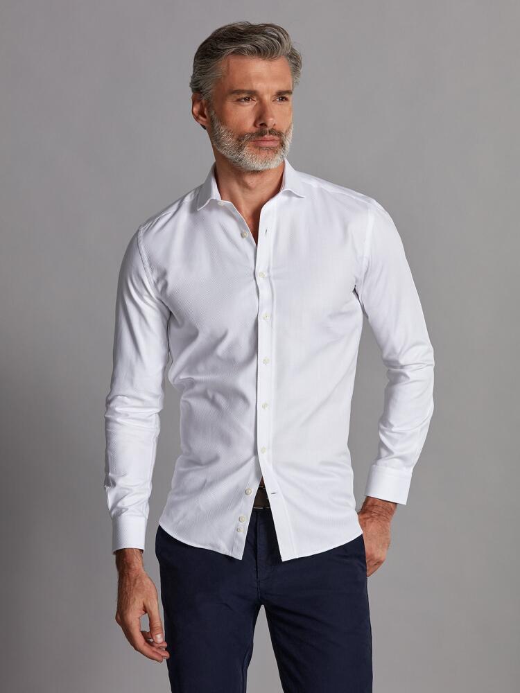 Come white herringbone slim fit shirt - Small collar