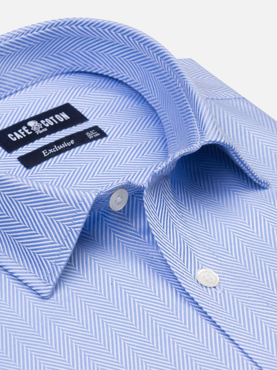 Come getailleerd overhemd in hemels visgraatmotief - Korte kraag