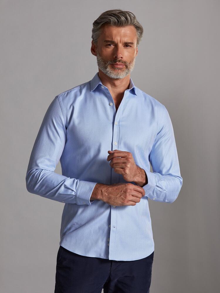 Camicia slim-fit Come in spigato cielo - Piccolo Collo