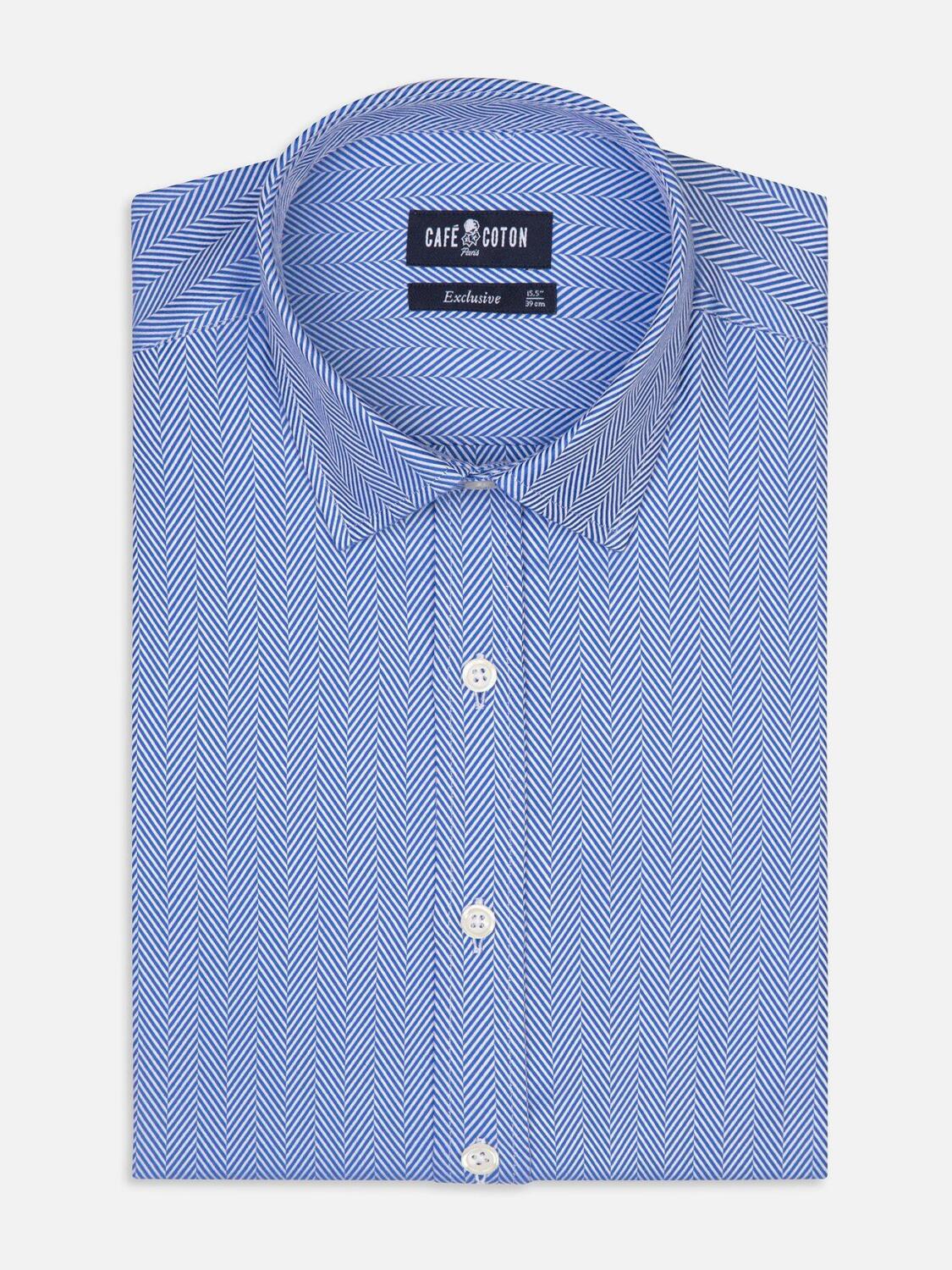 Camicia slim-fit Come in spigato blu - Piccolo Collo