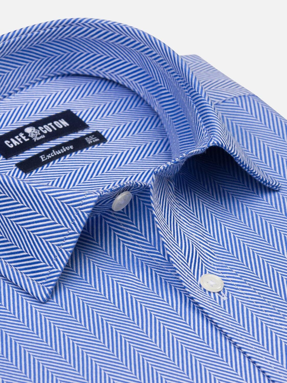 Camicia slim-fit Come in spigato blu - Piccolo Collo