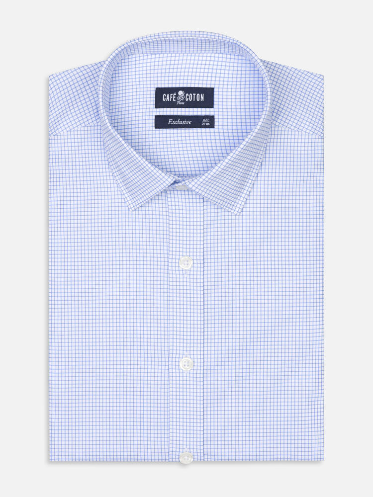 Conor sky blue Checkered slim fit shirt - Point Collar