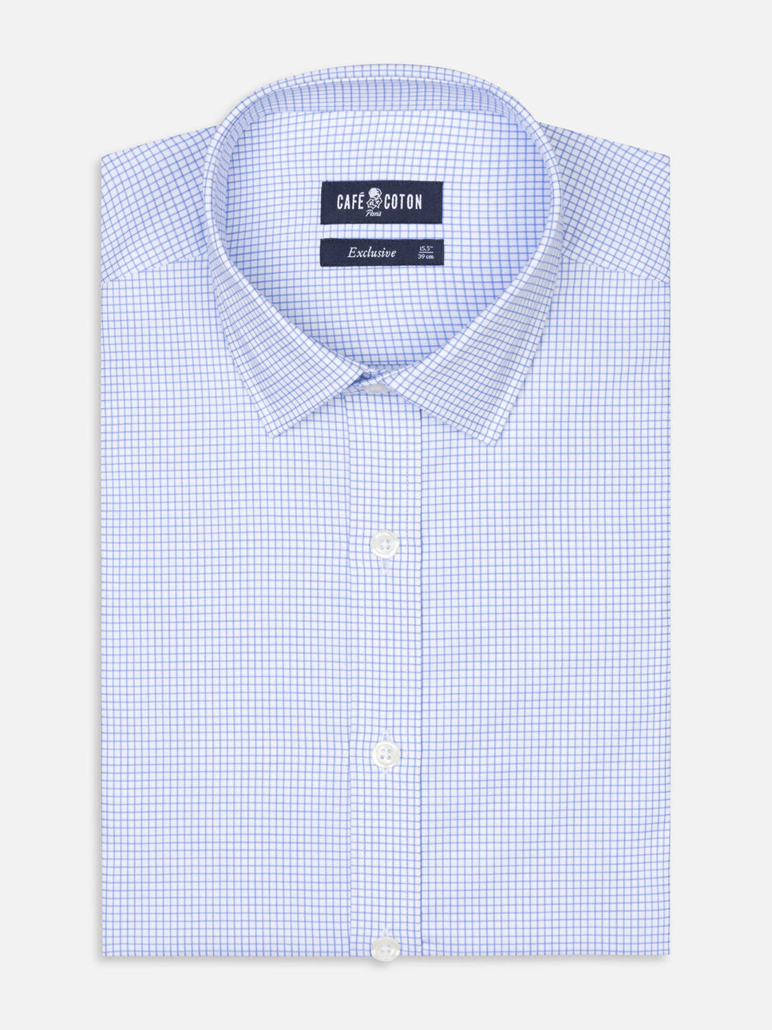Chemise cintrée Conor à carreaux ciel - Petit Col