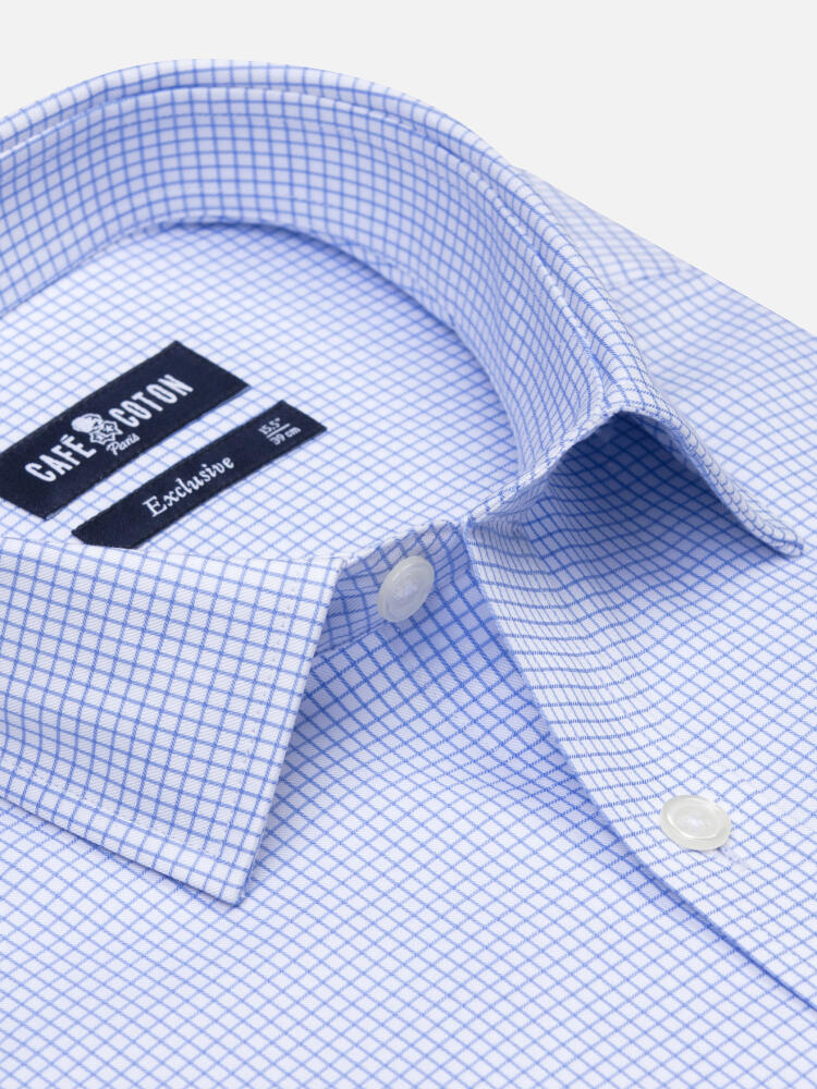 Conor sky blue Checkered slim fit shirt - Point Collar