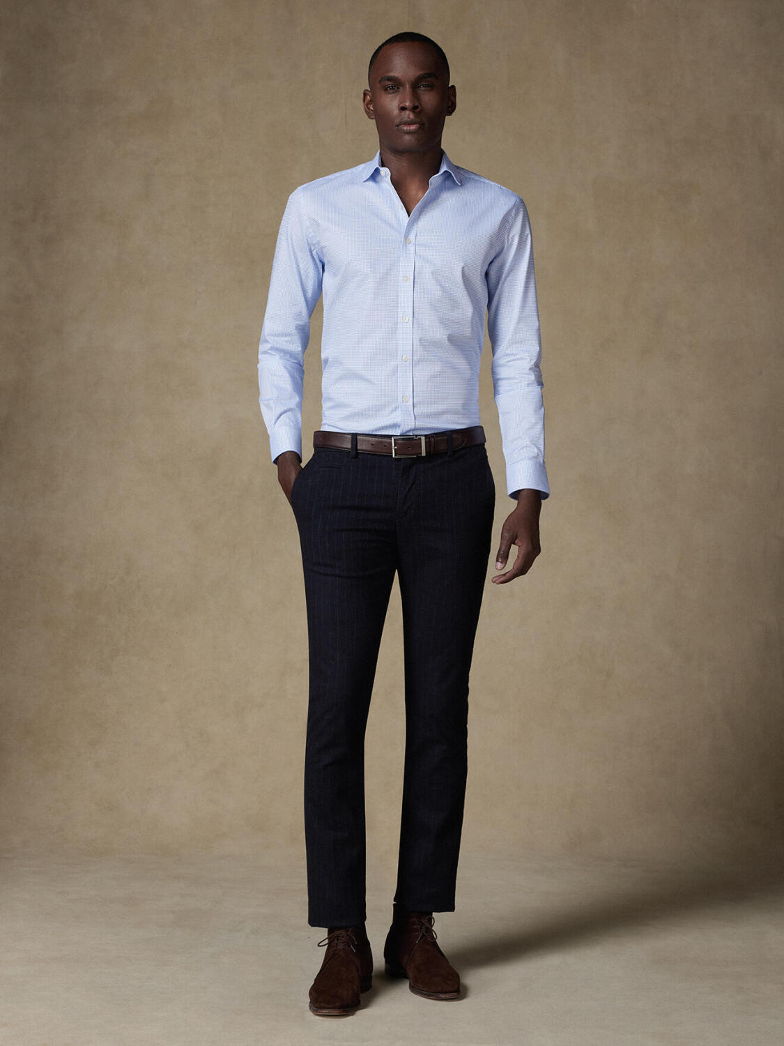 Chemise cintrée Conor à carreaux ciel - Petit Col