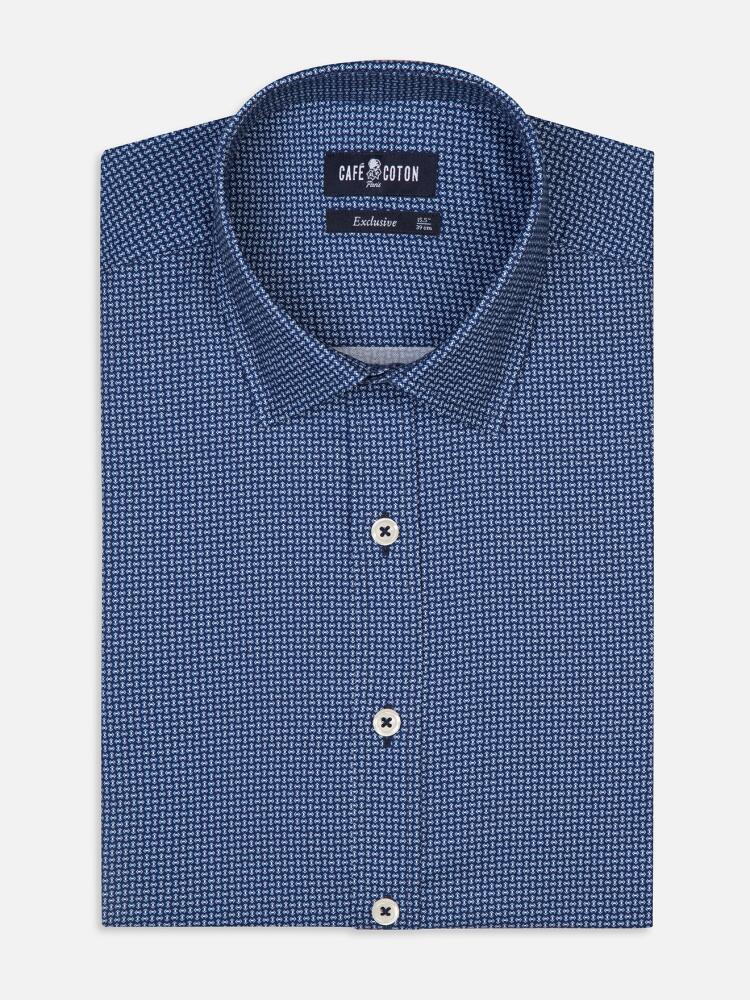 Camicia slim fit Dan blu navy con motivo stampato - Colletto piccolo