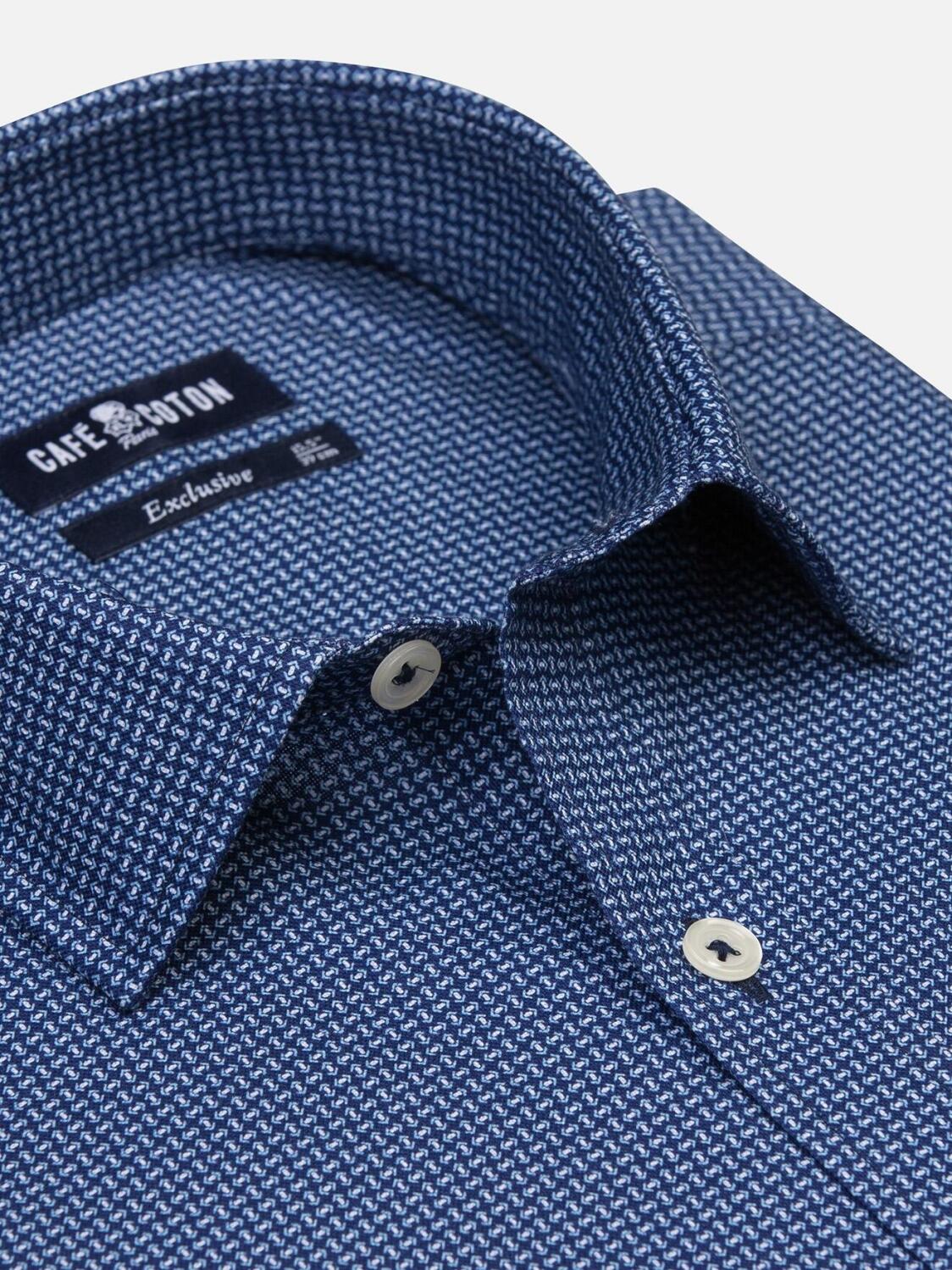 Dan marineblauw slim fit overhemd met print - Kleine kraag