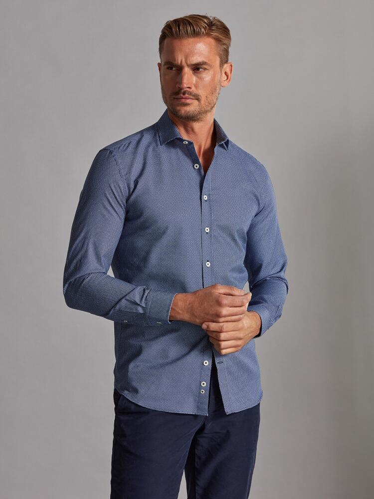 Camicia slim fit Dan blu navy con motivo stampato - Colletto piccolo