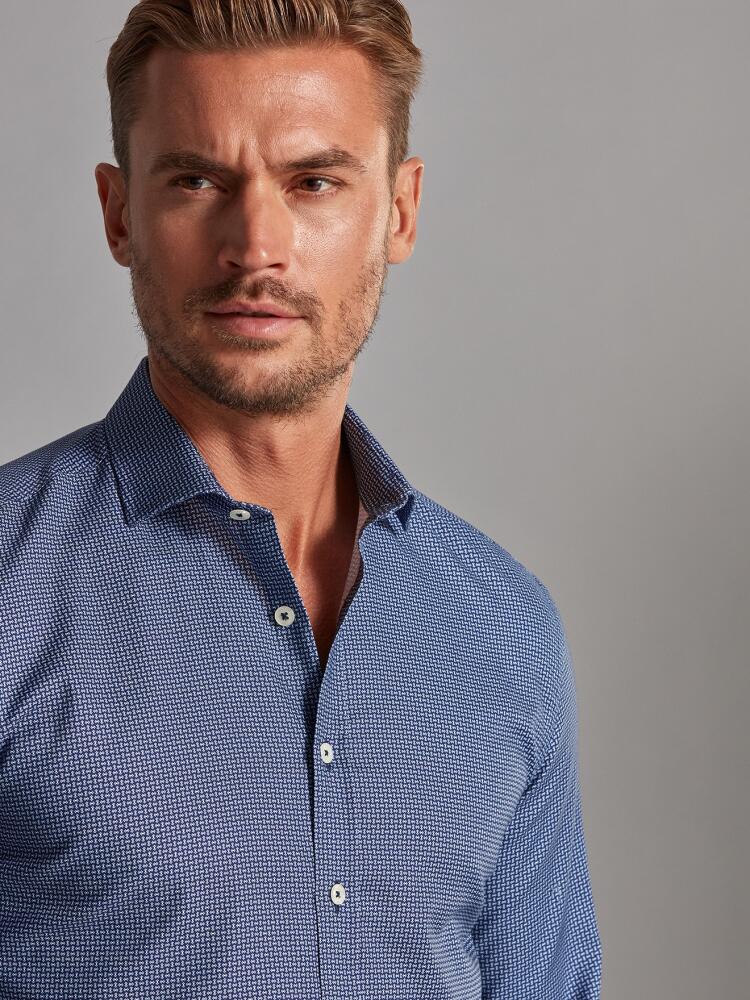 Camicia slim fit Dan blu navy con motivo stampato - Colletto piccolo