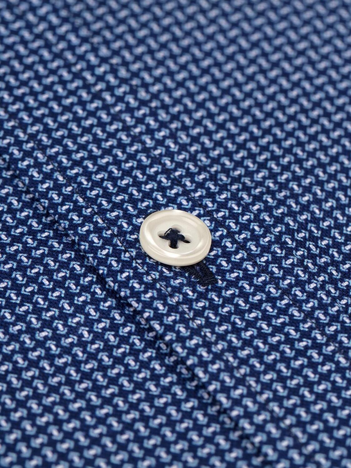 Dan marineblauw slim fit overhemd met print - Kleine kraag