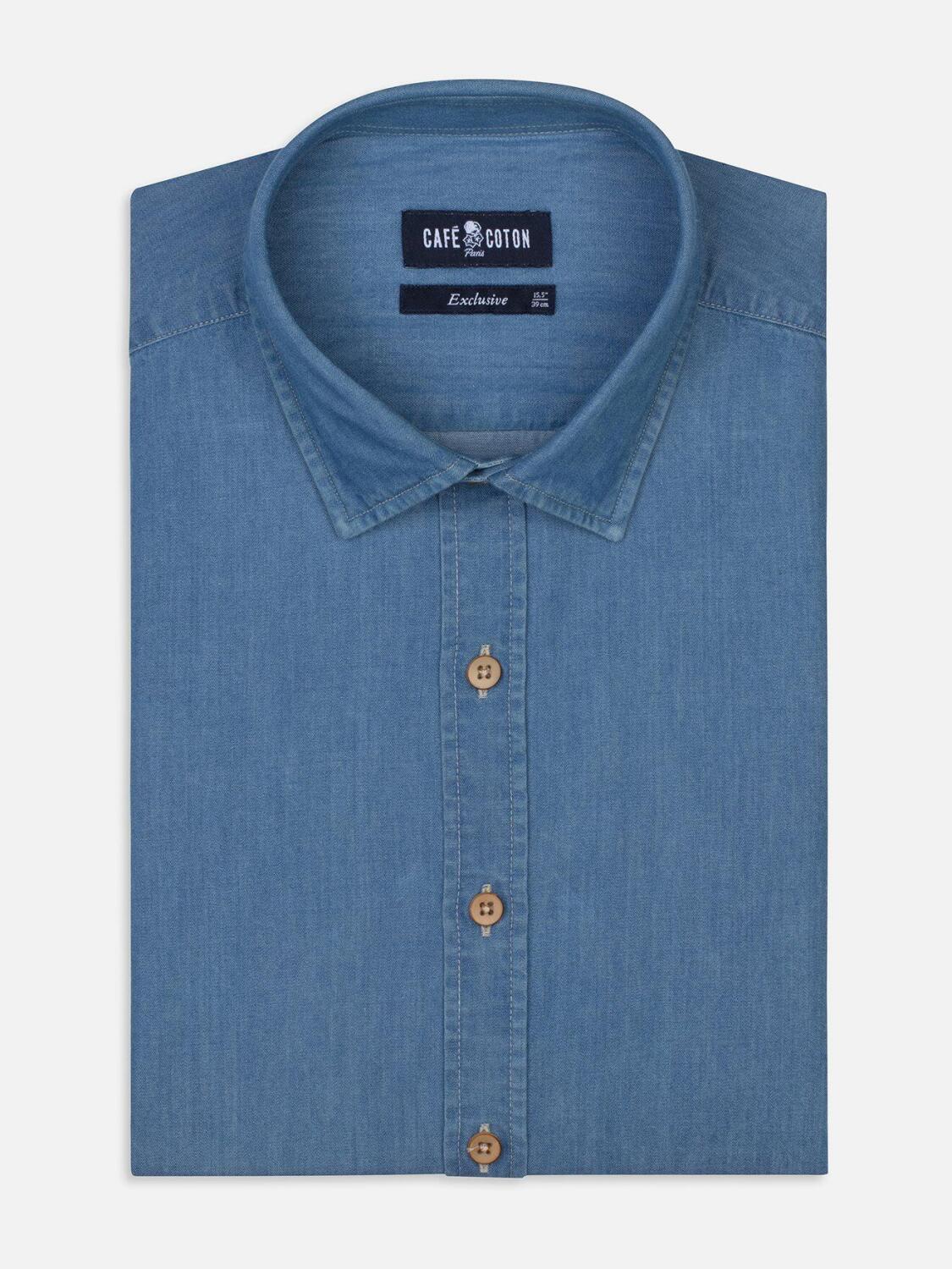 Blue denim slim fit shirt - Small Collar