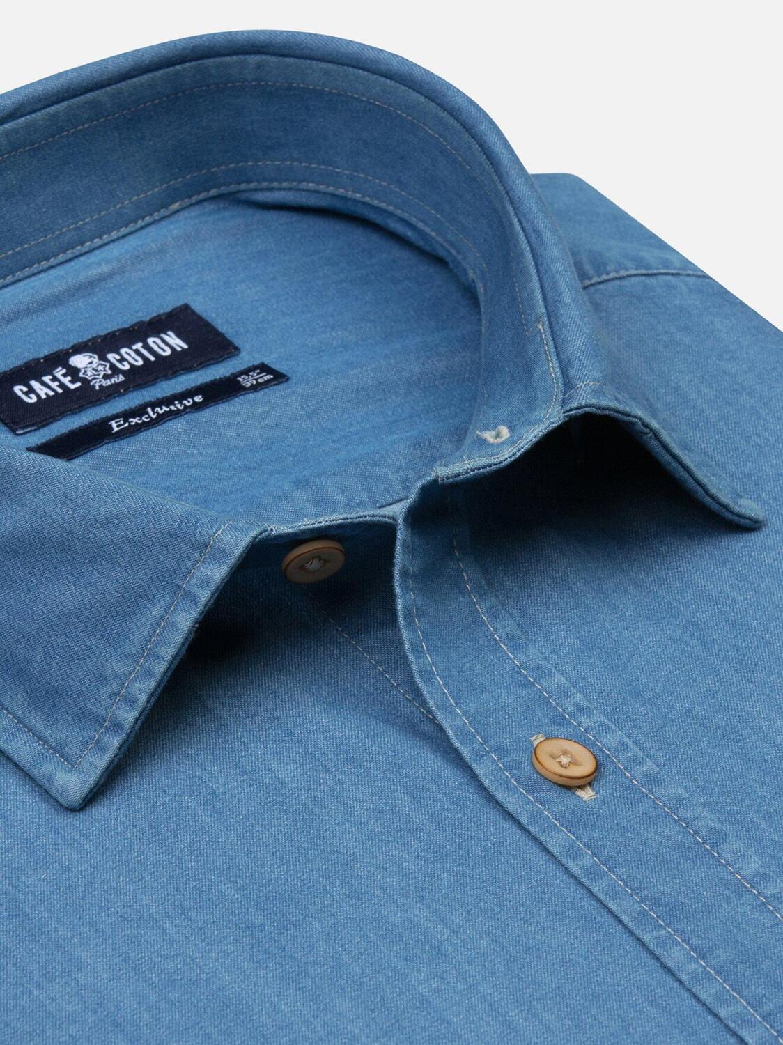 Blue denim slim fit shirt - Small Collar