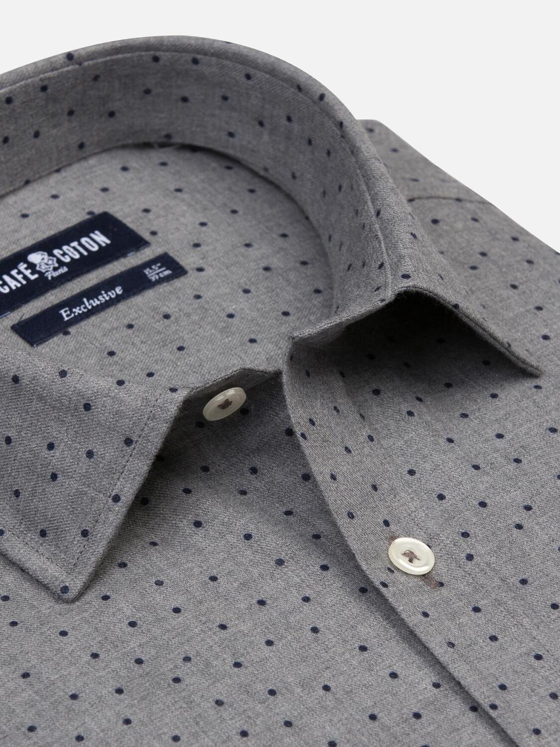 Camisa curvada Dorian en franela gris con lunares estampados - Cuello Pequeño