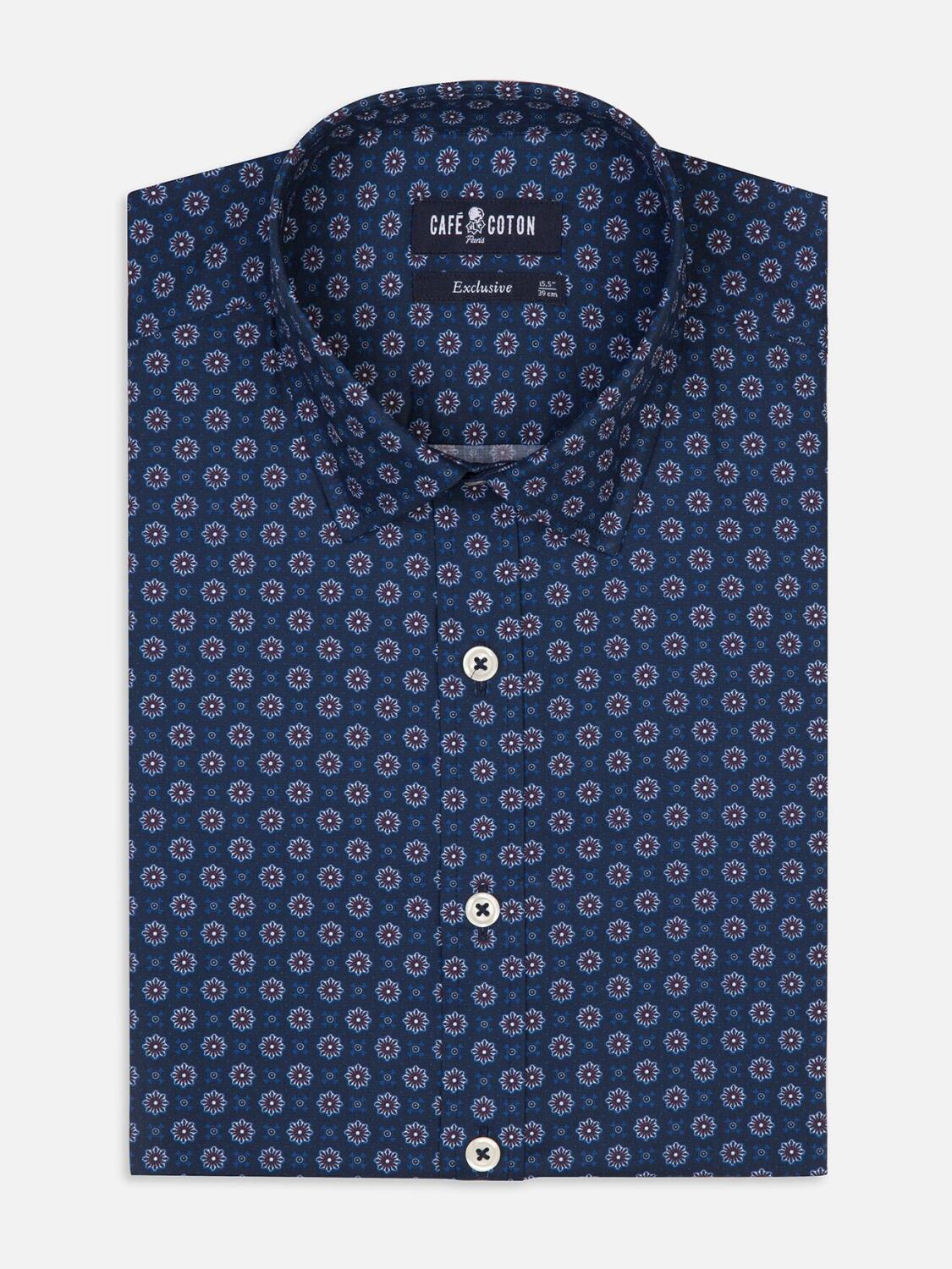 Camicia slim-fit Elton stampata in blu - Piccolo Collo