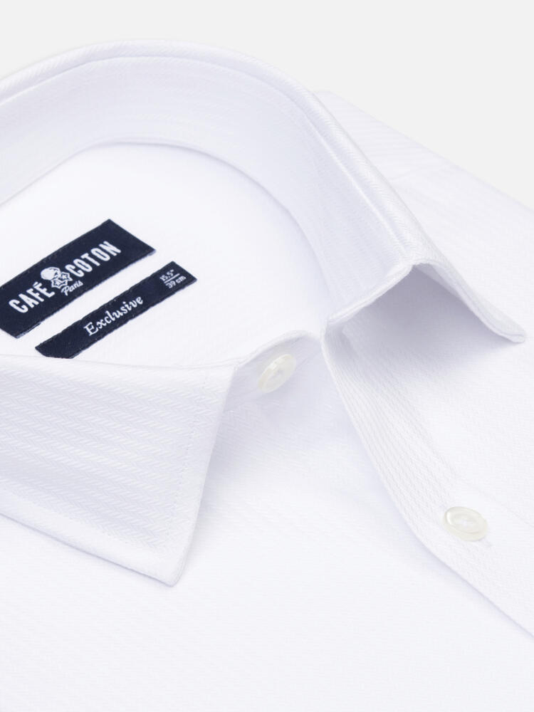 Ethan white herringbone slim fit shirt - Point Collar