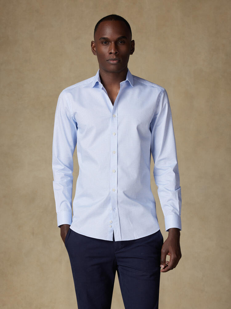 Chemise cintrée Gill à carreaux ciel  - Petit col