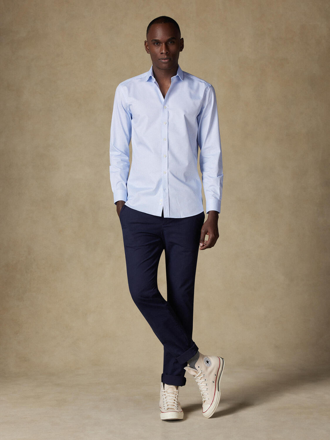 Chemise cintrée Gill à carreaux ciel  - Petit col