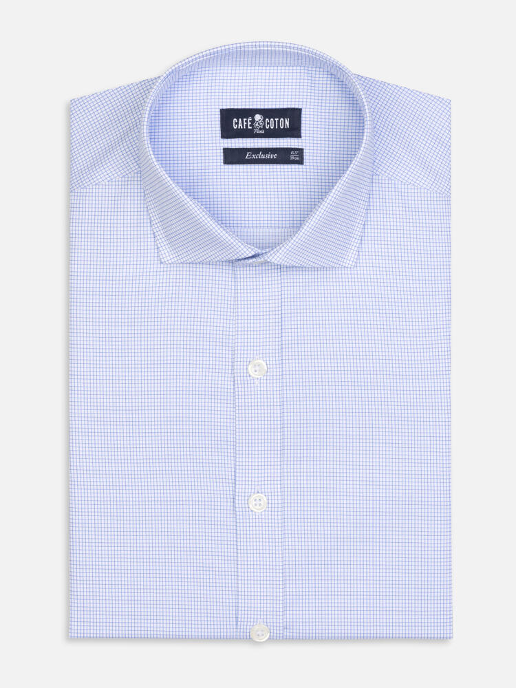 Chemise cintrée Gill à carreaux ciel  - Petit col