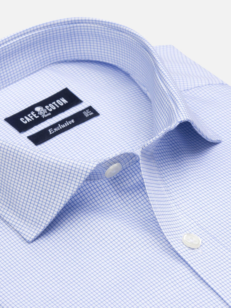 Chemise cintrée Gill à carreaux ciel  - Petit col