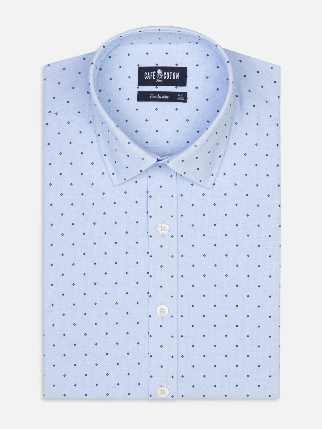 Grady sky slim-fit overhemd met print - Korte kraag