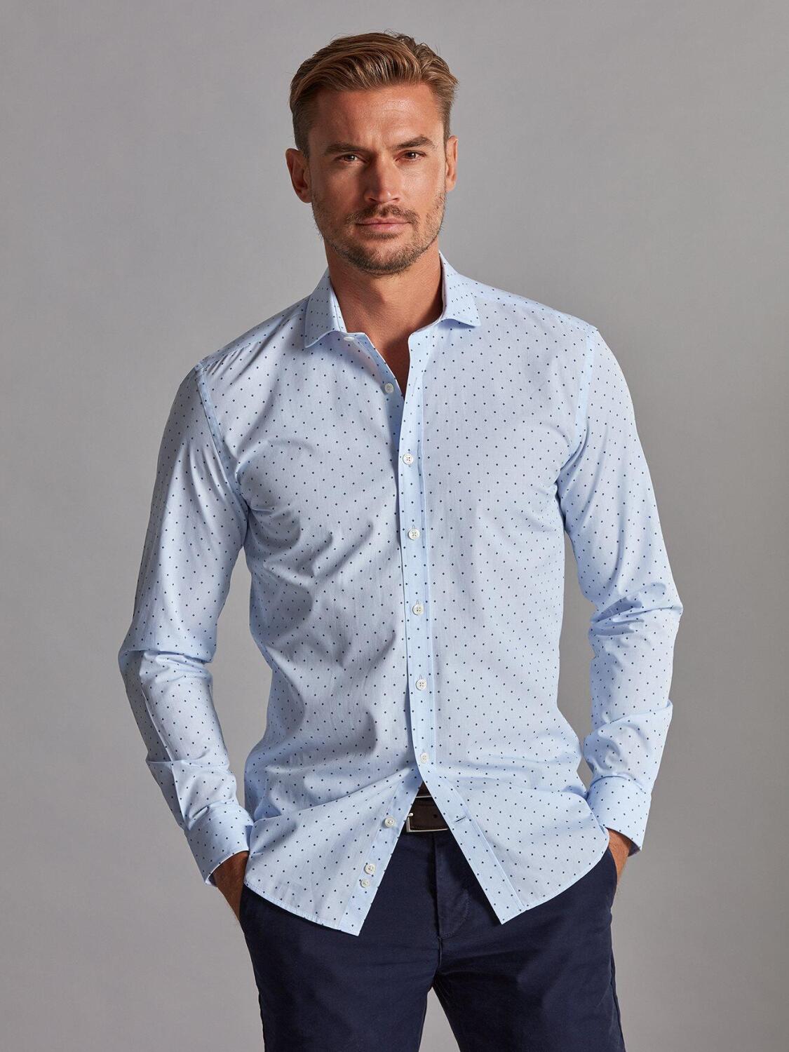 Grady sky slim-fit overhemd met print - Korte kraag