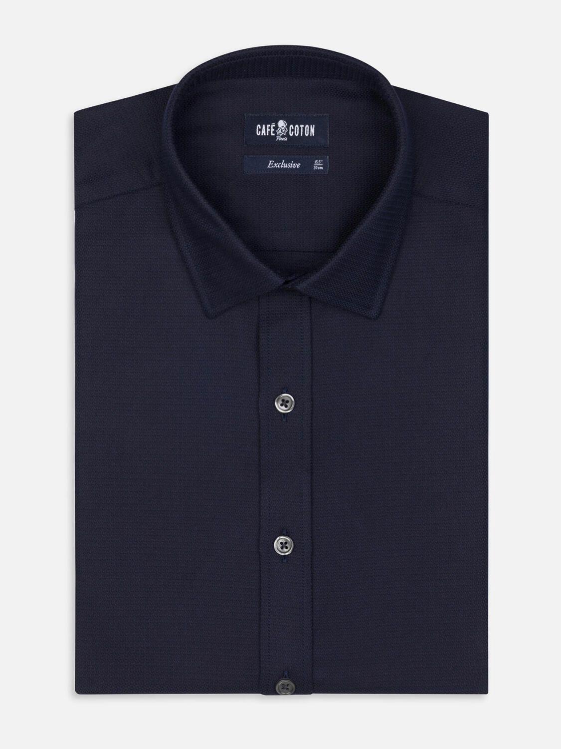 Texturiertes Horace-Tailliertes Hemd in Marine - Kleiner Kragen