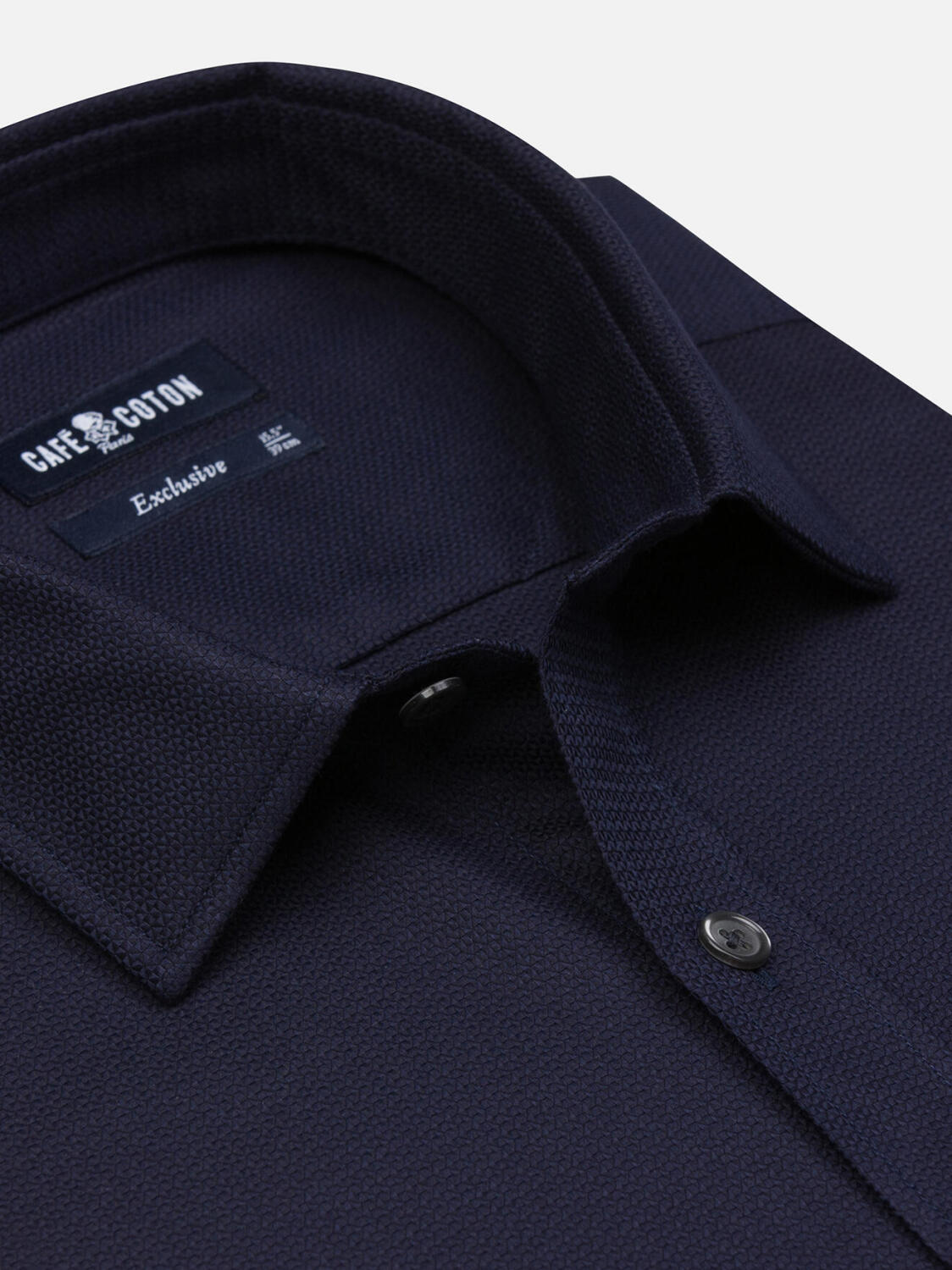 Texturiertes Horace-Tailliertes Hemd in Marine - Kleiner Kragen