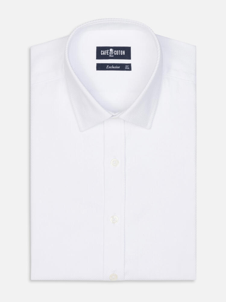 White Herringbone slim fit shirt  - Short Collar