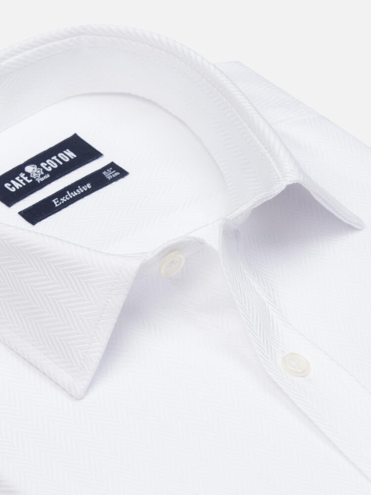 White Herringbone slim fit shirt  - Short Collar