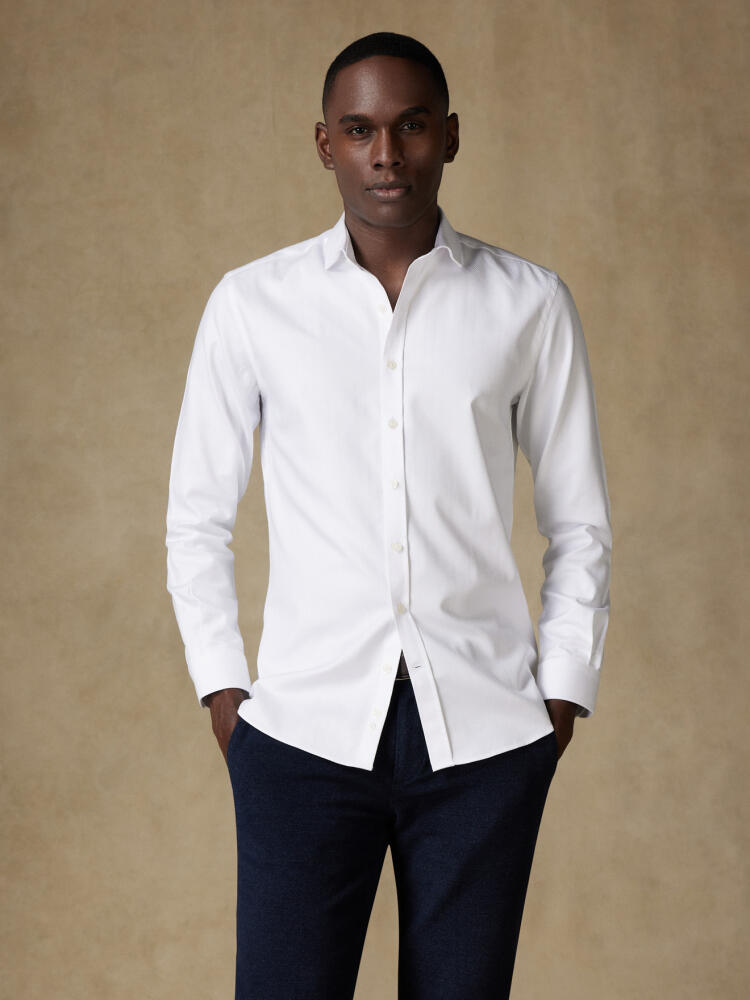 White Herringbone slim fit shirt  - Short Collar