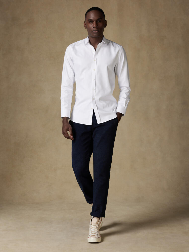 White Herringbone slim fit shirt  - Short Collar