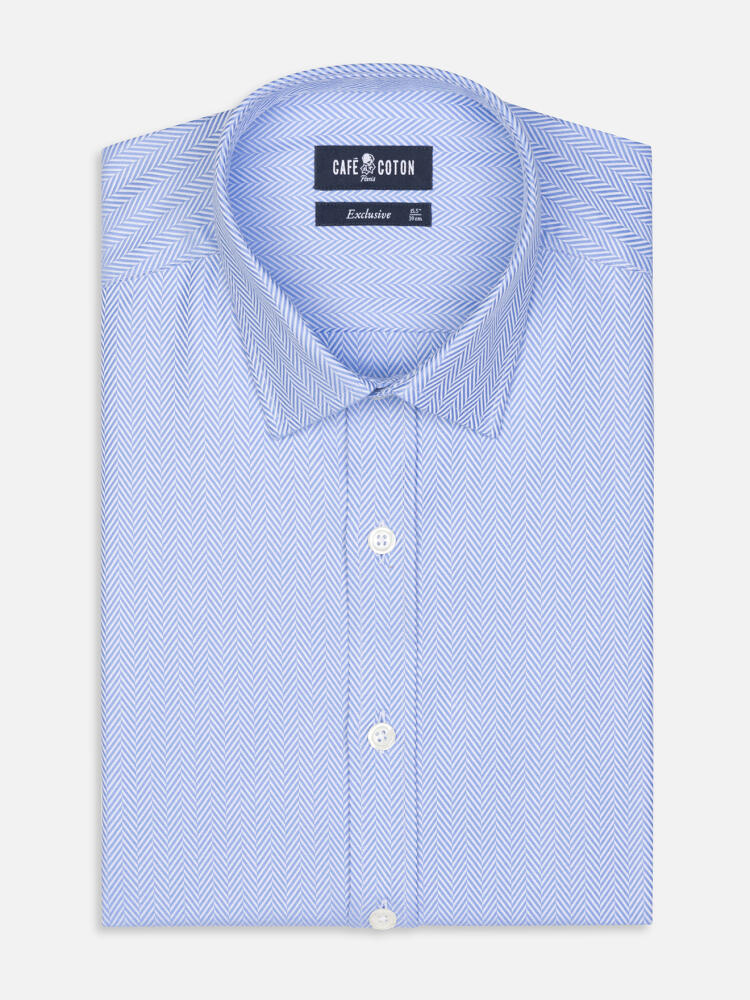 Sky Herringbone slim fit shirt  - Short Collar