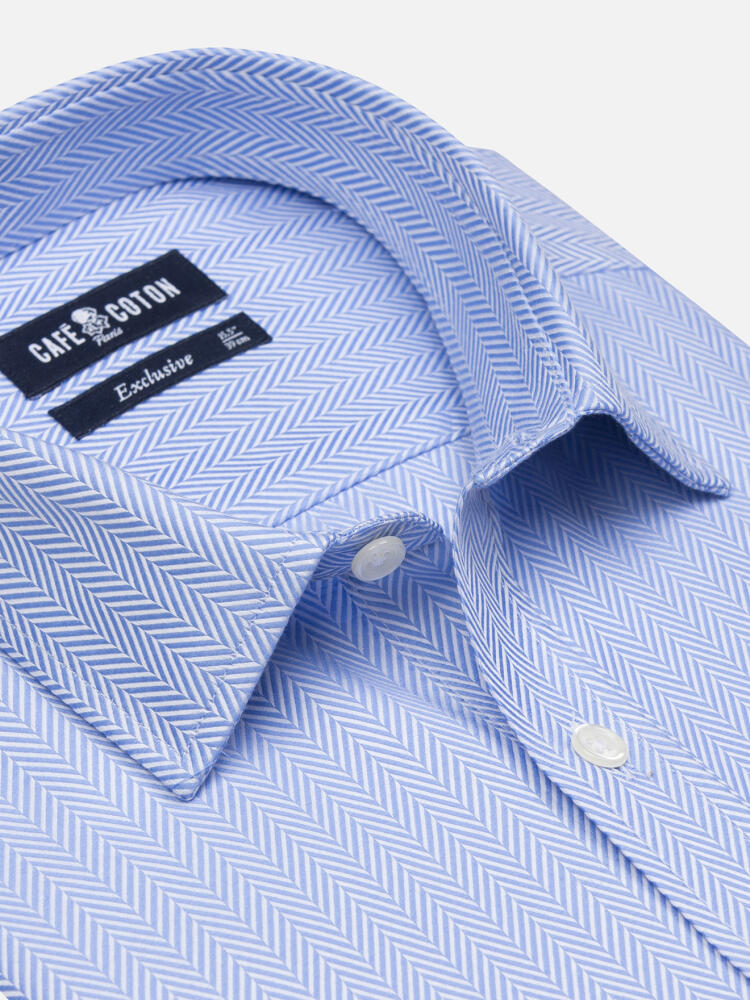 Sky Herringbone slim fit shirt  - Short Collar