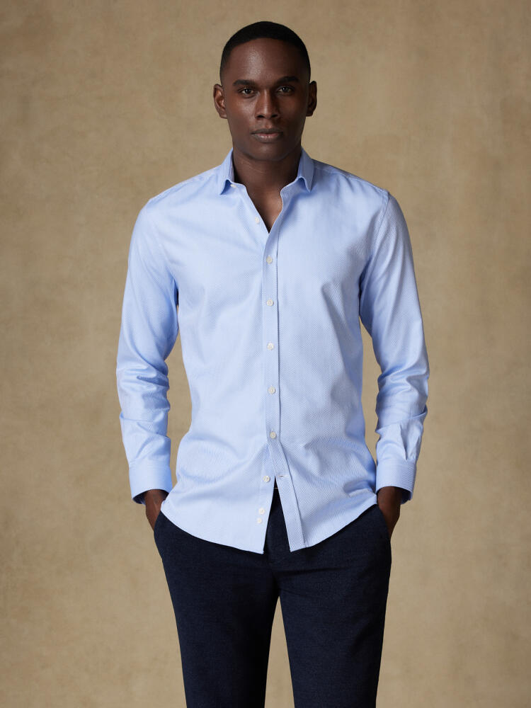 Sky Herringbone slim fit shirt  - Short Collar